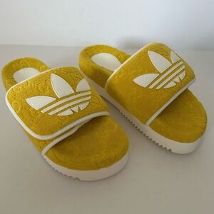 Gucci x Adidas GG Platform Slip On Slide Sandals Yellow Monogram Terry Mule - 7